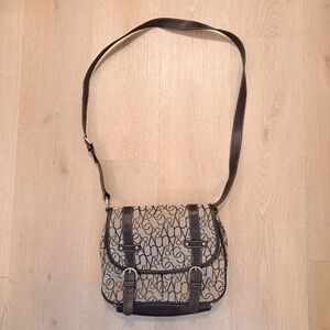 New York & Co. Brown Long Adjustable Strap‎ Logo Printed Medium Saddle Bag Purse